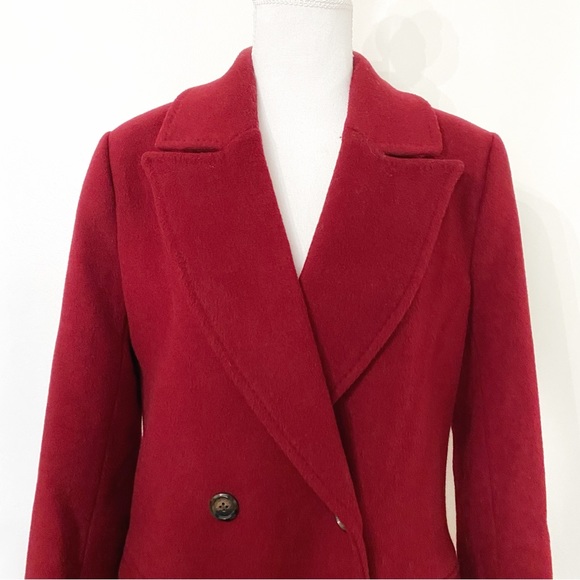 PAUL COSTELLOE BLACK LABEL RED WOOL BLEND DOUBLE BREASTED FELT PEAK LAPEL COAT - Picture 4 of 12